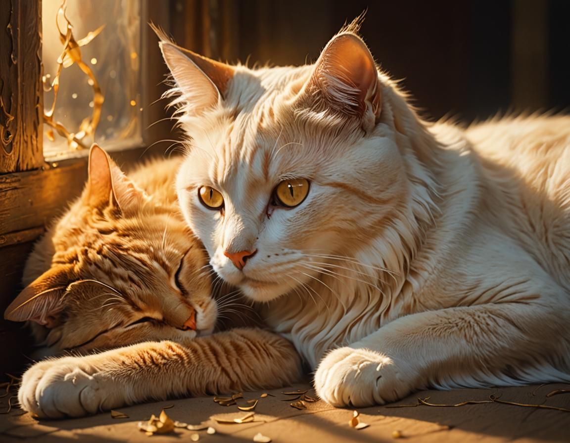 Ghost Cat Comforts Human: Wholesome Digital Art