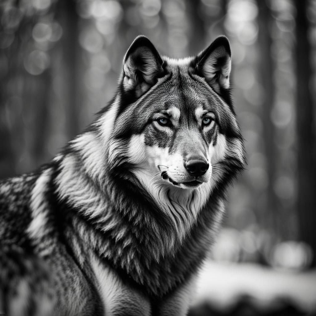 Striking Black and White Wolf Portrait