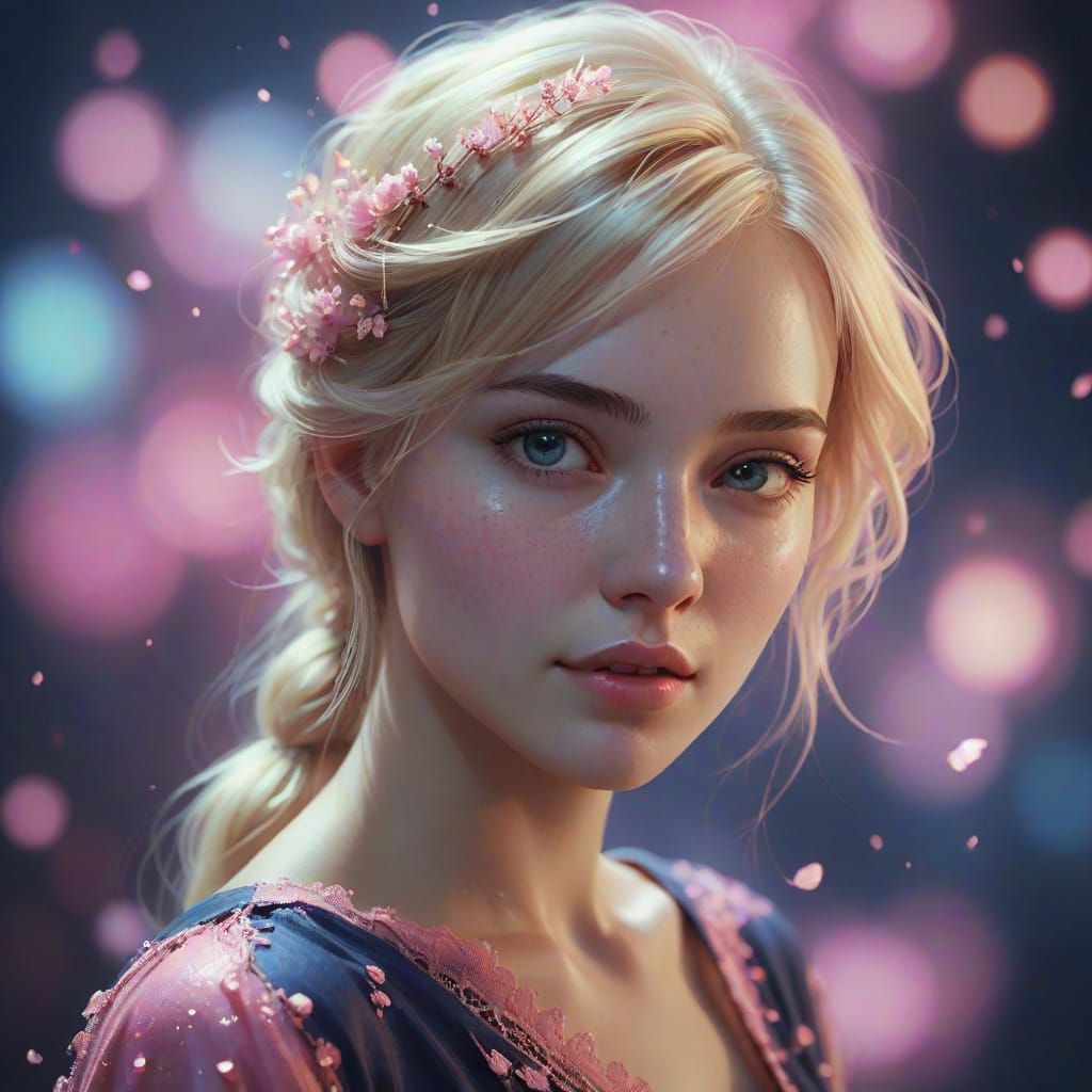 Fantasy Realism Portrait of a Young Woman with Flowing Hair