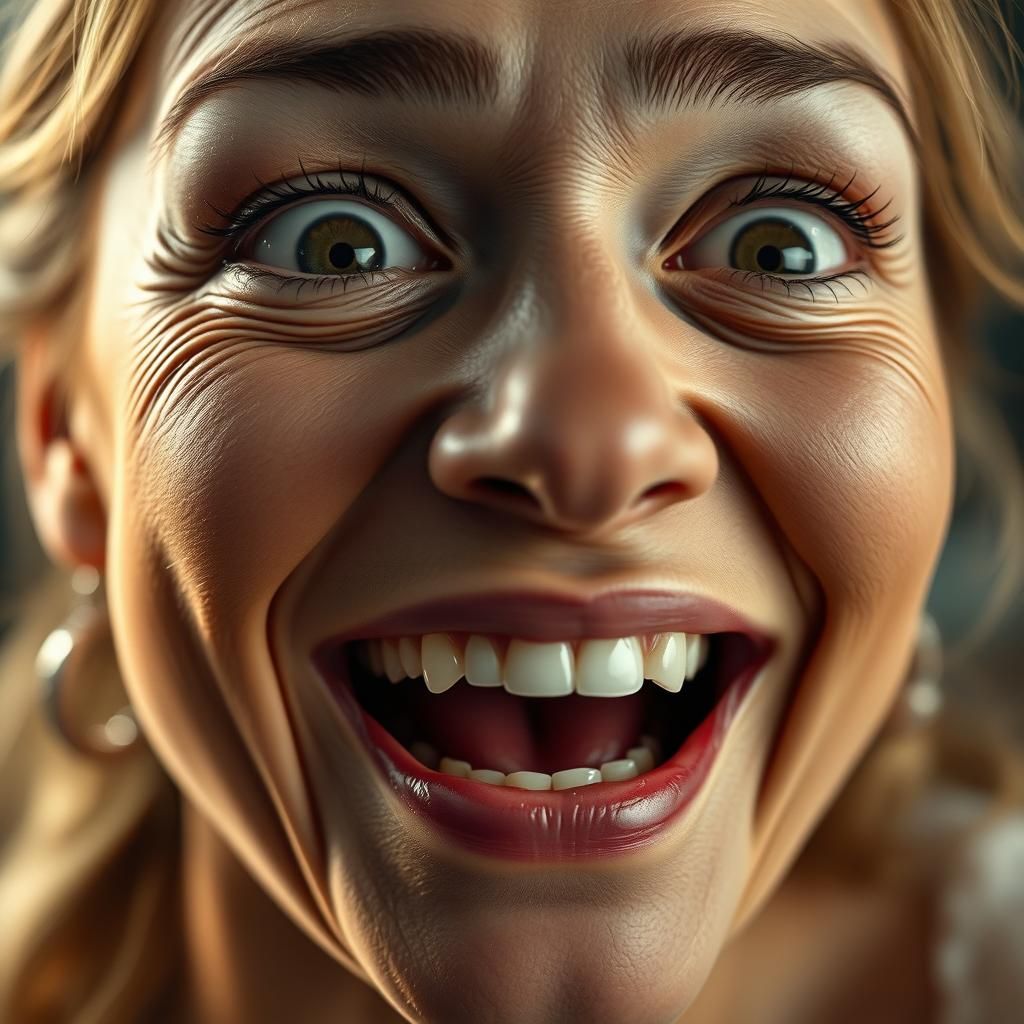 Woman's Joyful Laughter in Hyper-Realistic Detail