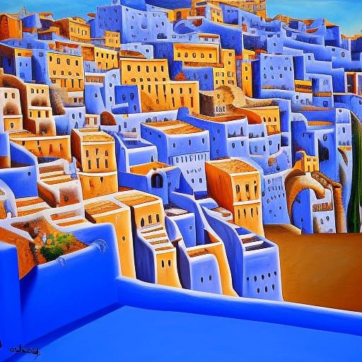 Chefchaouen, Morocco in Surrealist Style