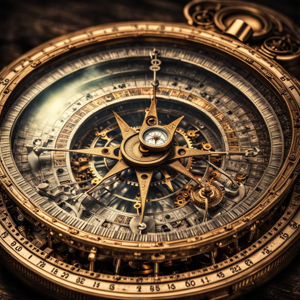 Steampunk Compass with Intricate Details in HDR