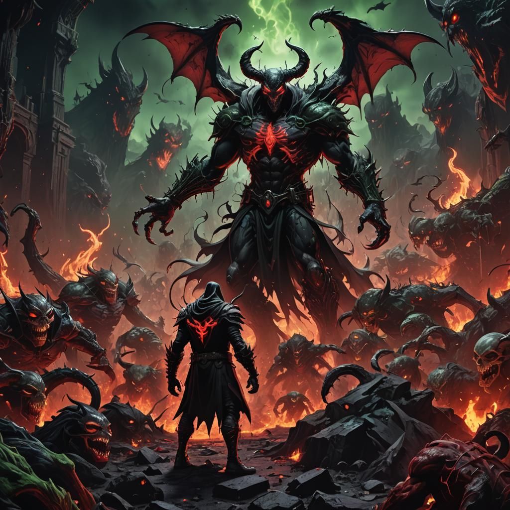 Spawn in Hell: Gritty Neon Comic Art