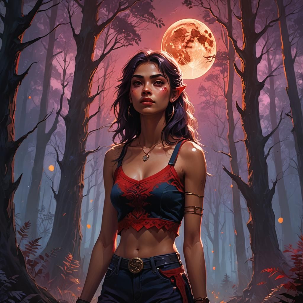 Teenage Werewolf in Mystical Forest, Oil Painting Style