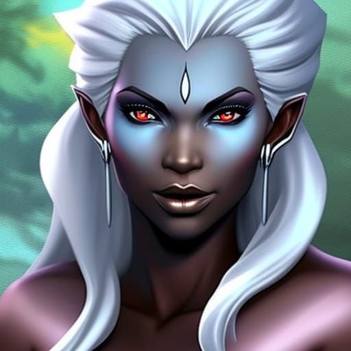 Striking Drow Elf Woman Portrait in Hyperrealistic Style