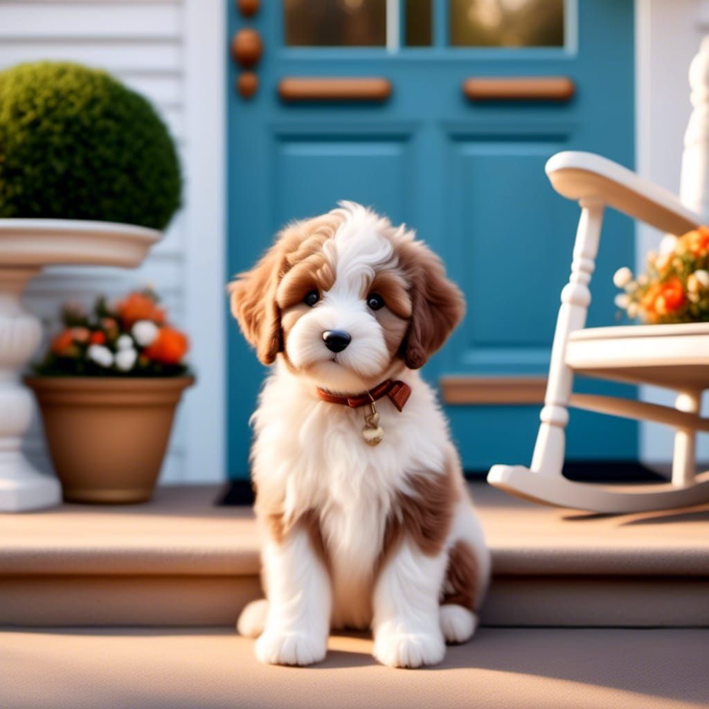 Adorable Bernedoodle Puppy on Cottage Porch
