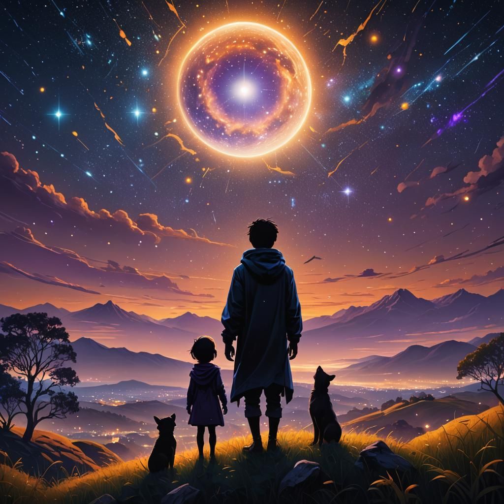 Silhouette Gazing at Starry Eyes, Digital Painting