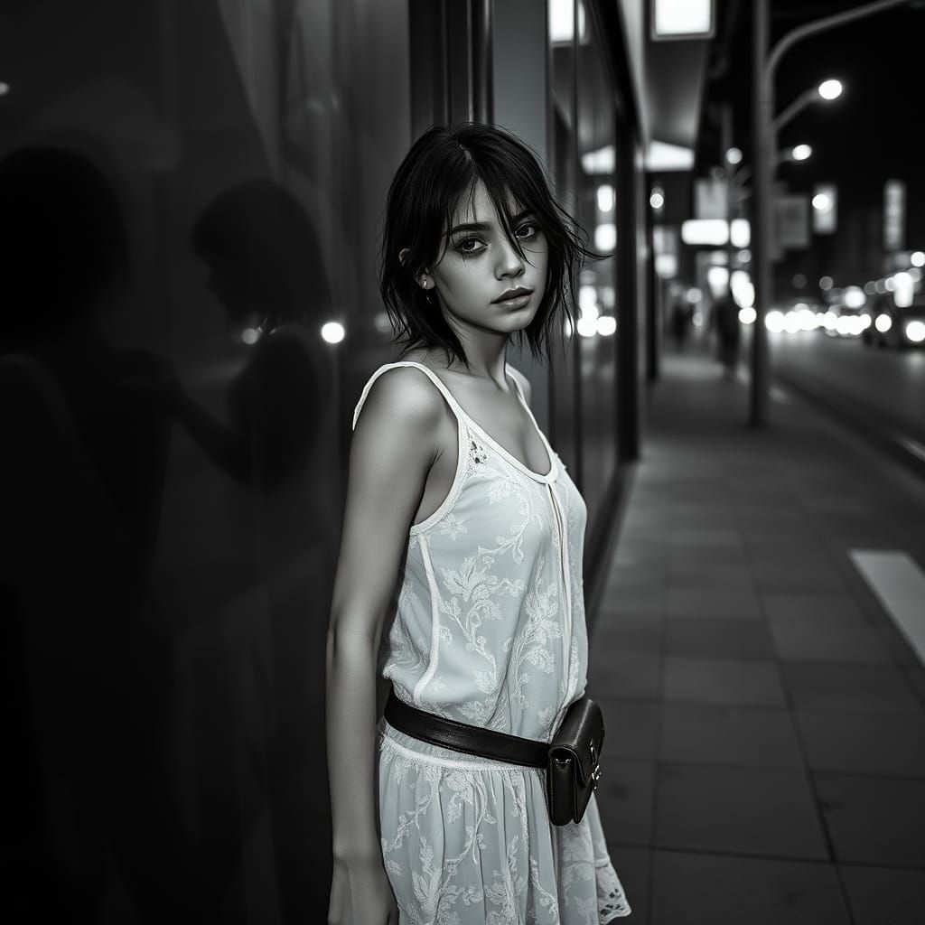 Ethereal City Dancer in Moonlit Neon