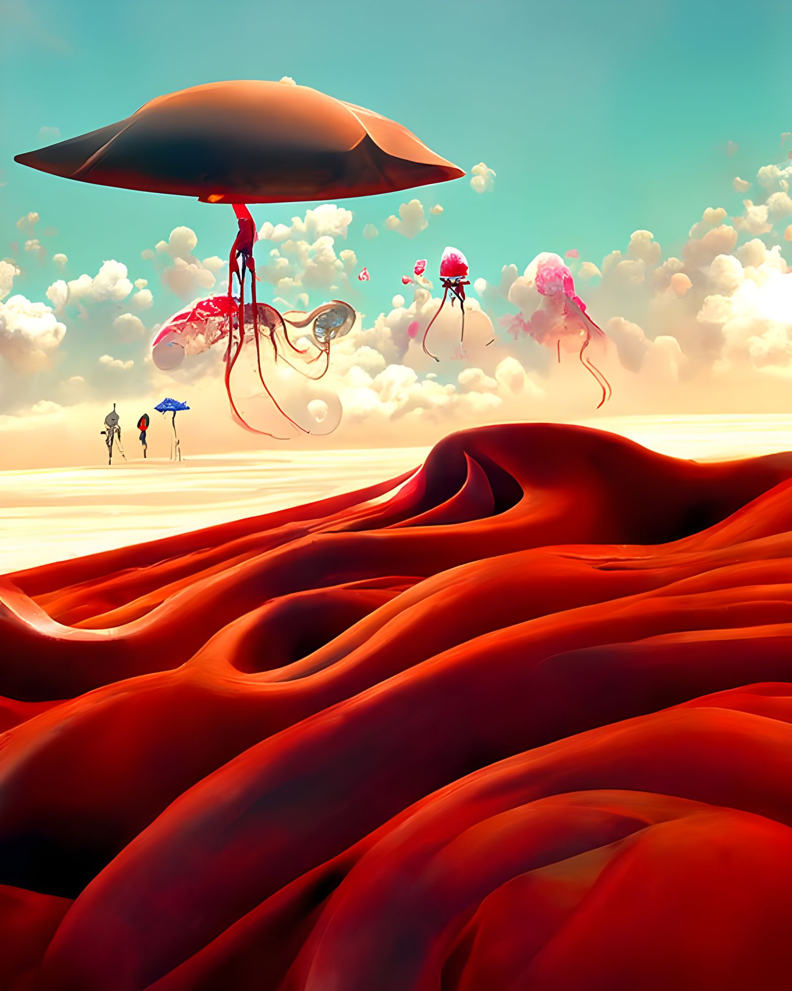 Jellyfish in Red Desert: Sci-Fi Surrealism