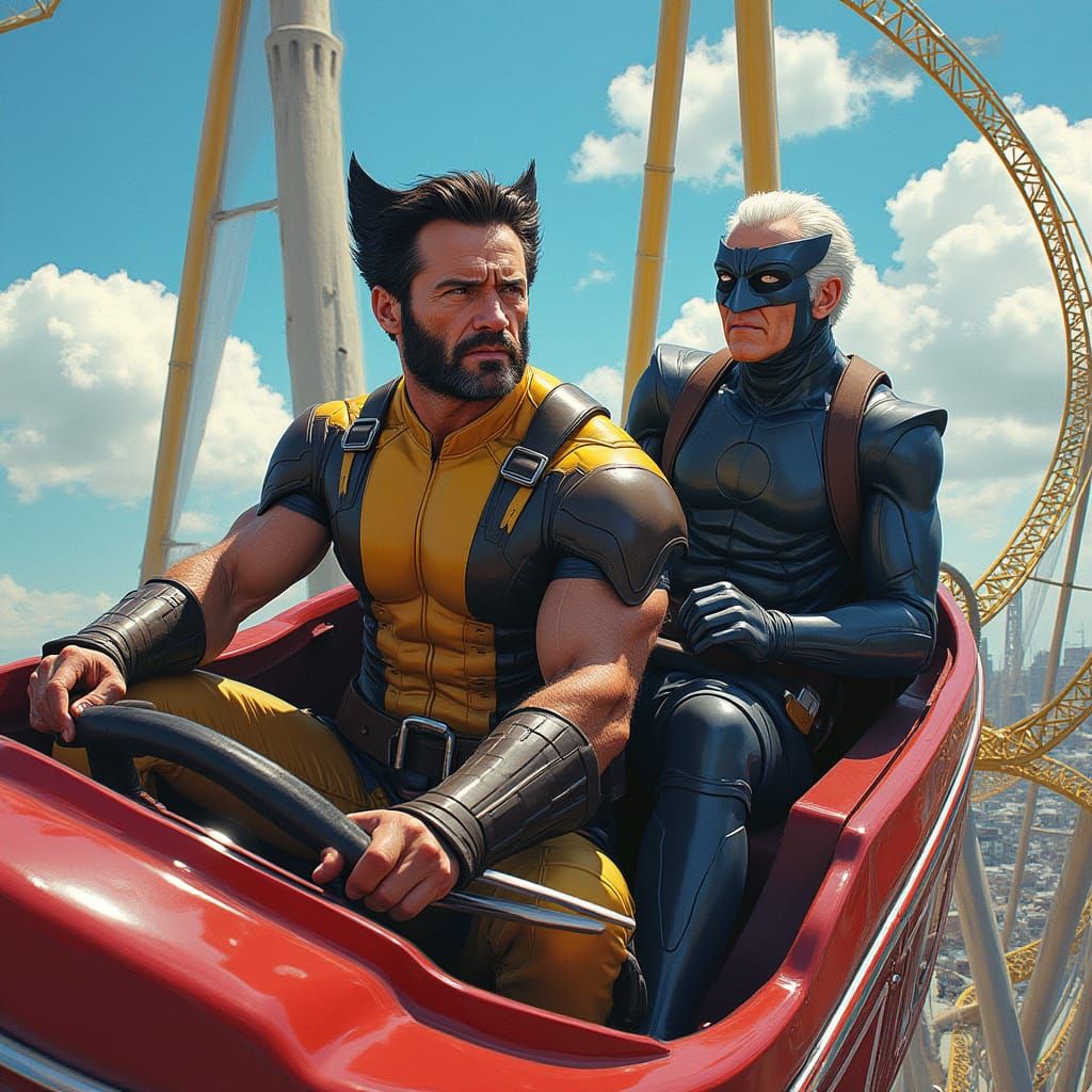 Wolverine & Magneto on Roller Coaster: Modern Comic Art