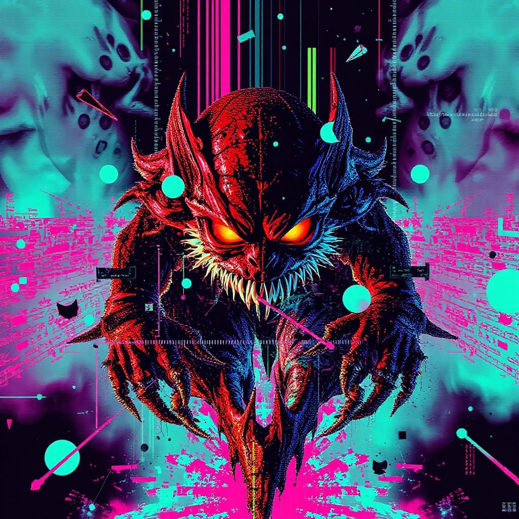 Grotesque Data Creature Emerges from Digital Void in Glitchc...