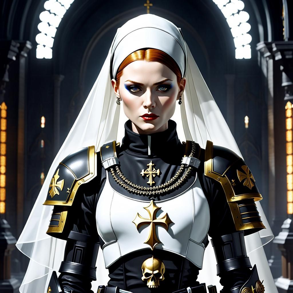 Female Space Marine in Power Armor with Veil