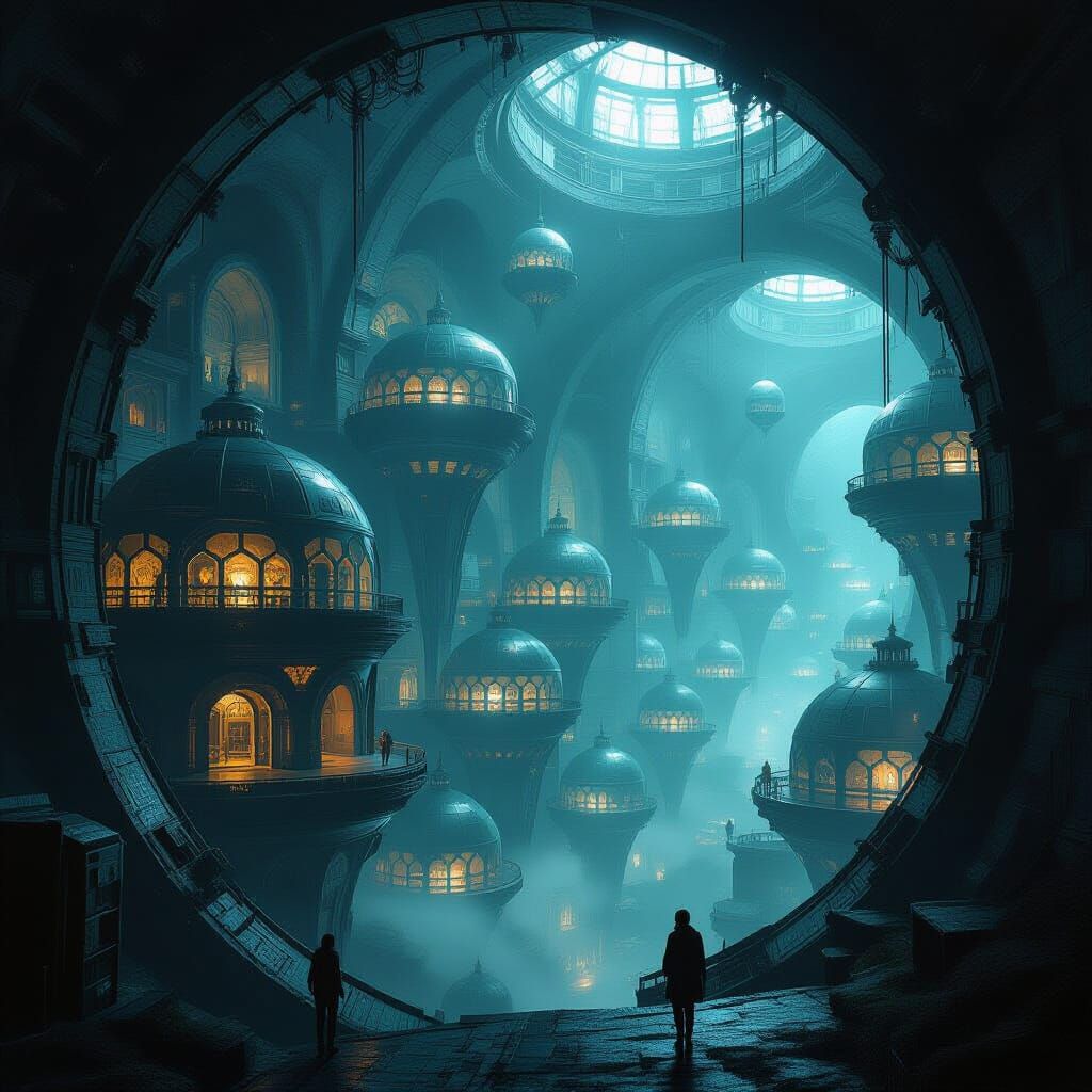 Eerie Underground Cityscape in Biomechanical Style