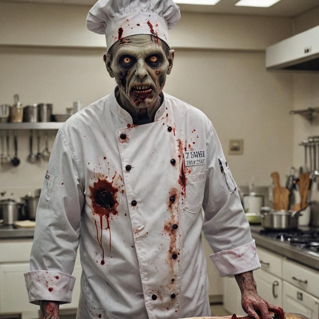 A hyperrealistic image of a realistic zombie chef. The chef ...