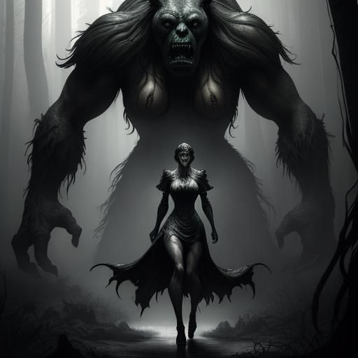 Frightened Woman in Misty Woods Digital Art