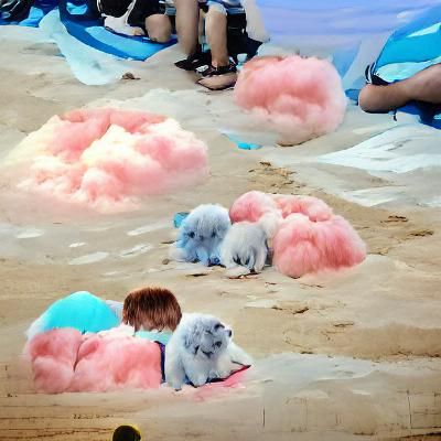 Fluffy Puppies on a Cotton Candy Beach