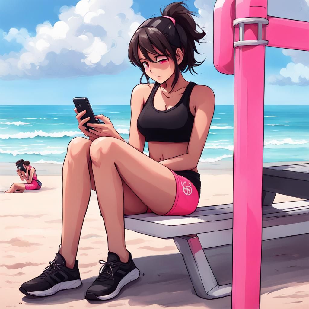 Girl at Beach in Anime Style