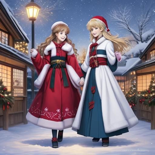 Anime-Style Hallmark Christmas Movie Scene