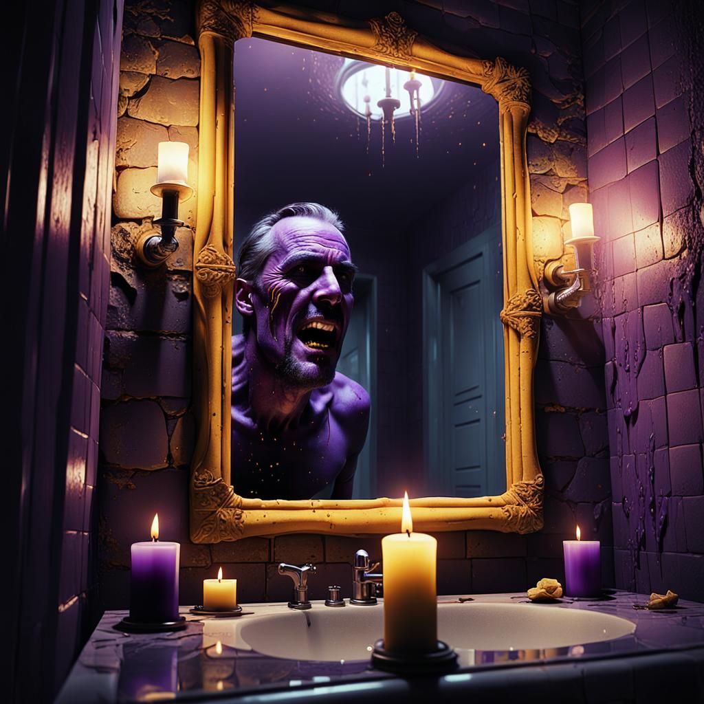 Melting Reflection in a Dark Fantasy Bathroom