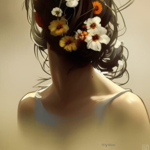 Intricate Portrait of Girl with Flowers
