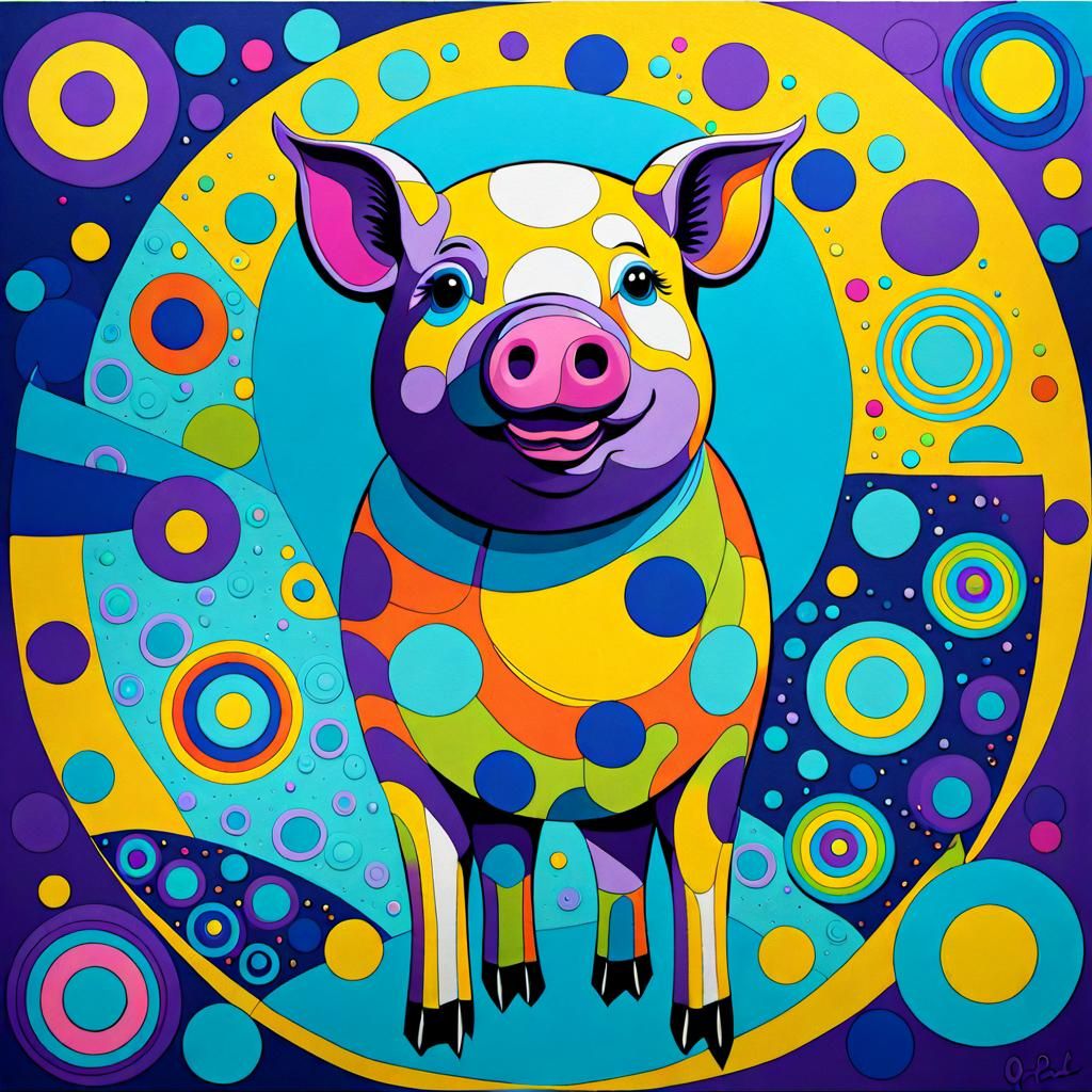 Psychedelic Pig in Lisa Frank Style Art Brut