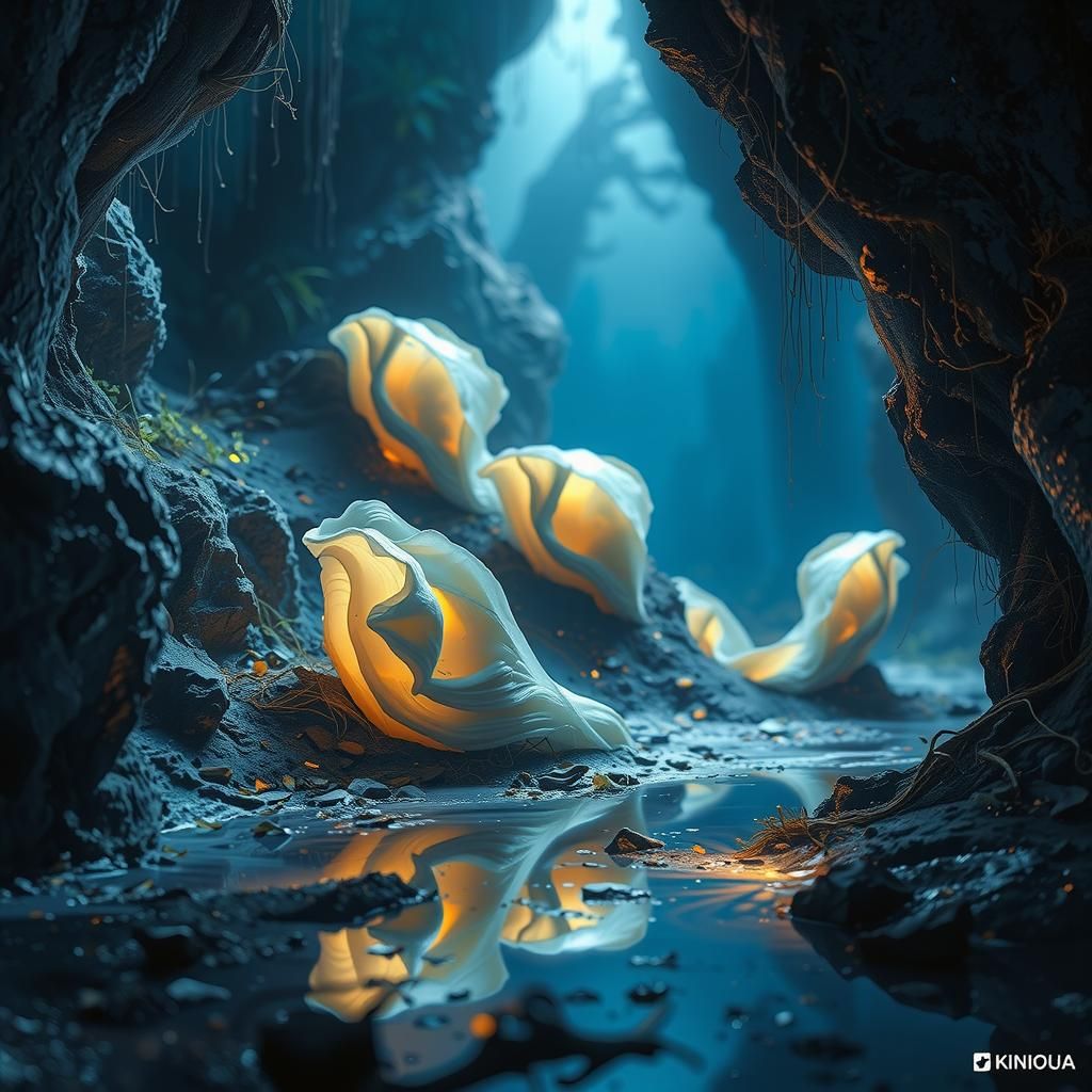 Mystical Forest Walker Amidst Glowing Mushrooms