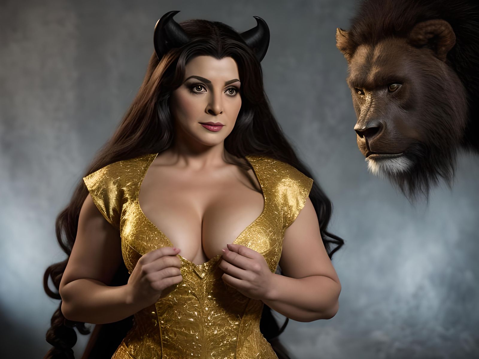 Deana Troi as Belle with Chimera Beast