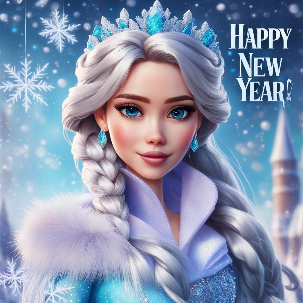 Icy New Year Portrait in Hyperrealistic Style