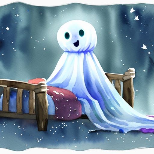 Cute Bed Sheet Ghost in Watercolor Style