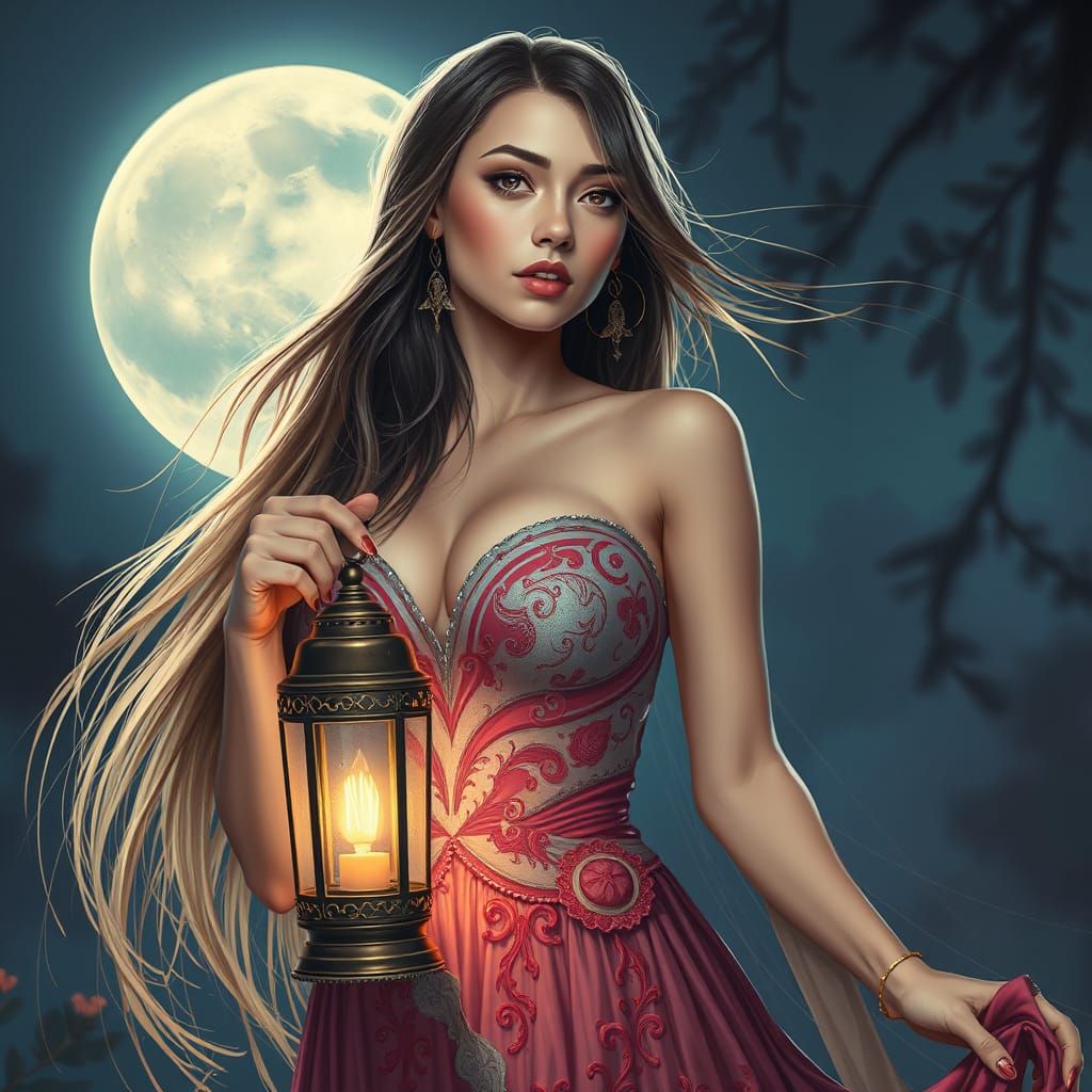 Ethereal Goddess in Moonlit Dreamscape