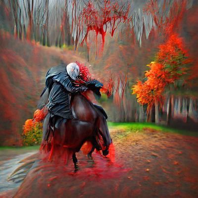 Eerie Headless Horseman in Dark Forest