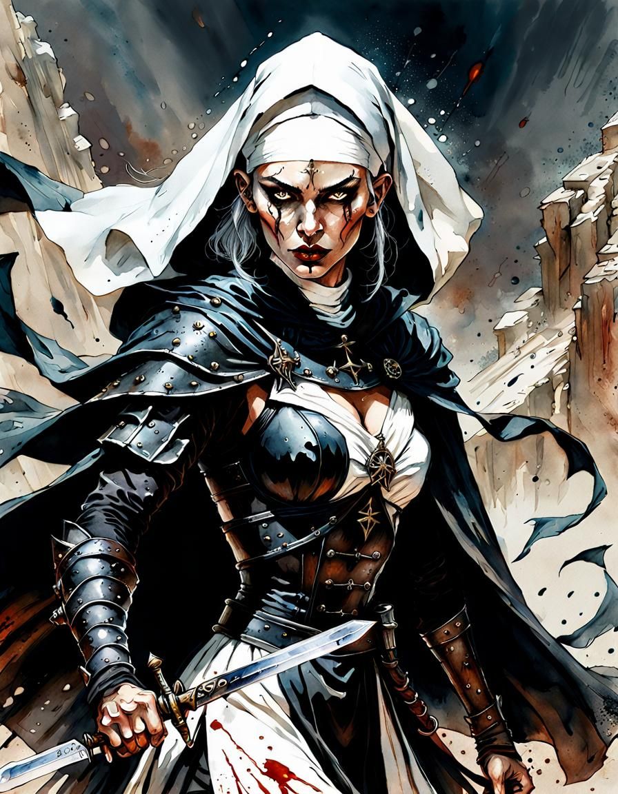 Illustration of a detailed  Warrior Nun 6