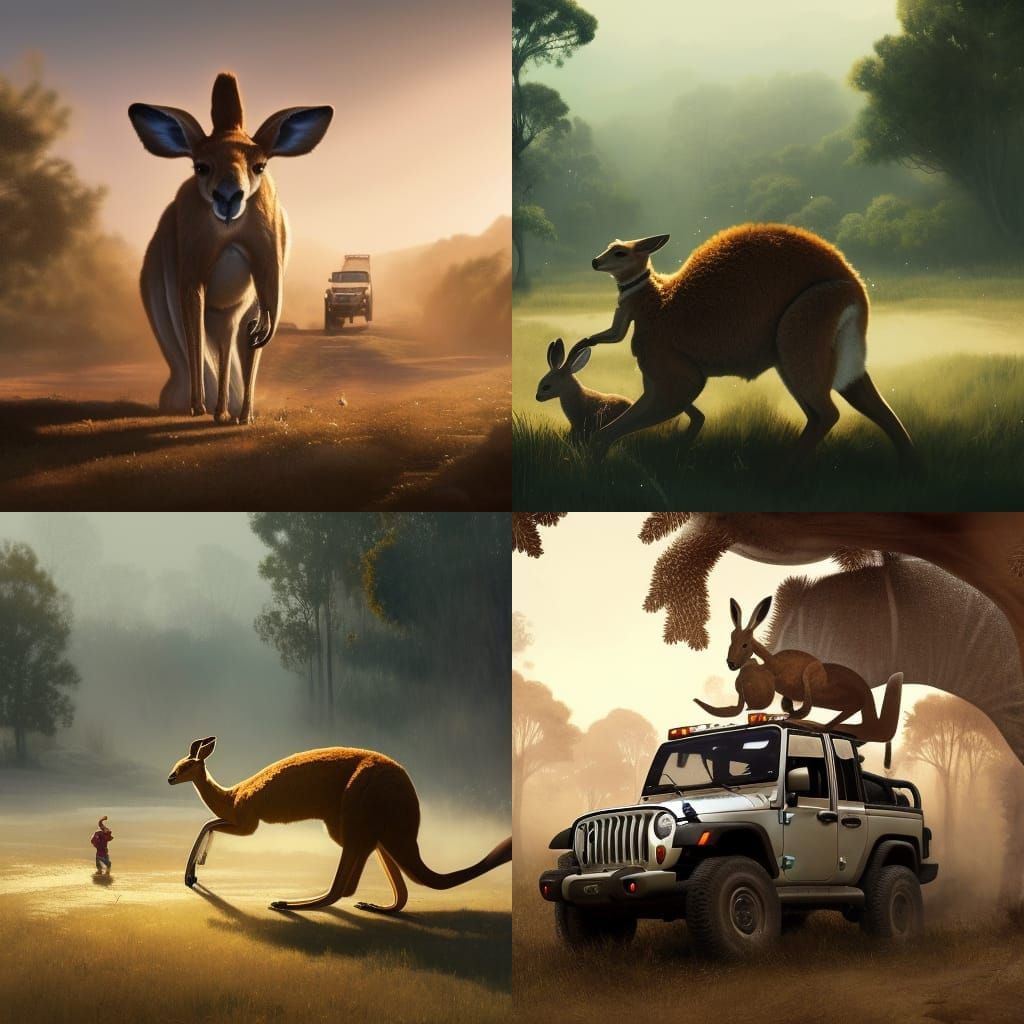 Giant Kangaroo Chases Jeep on Tundra: Concept Art