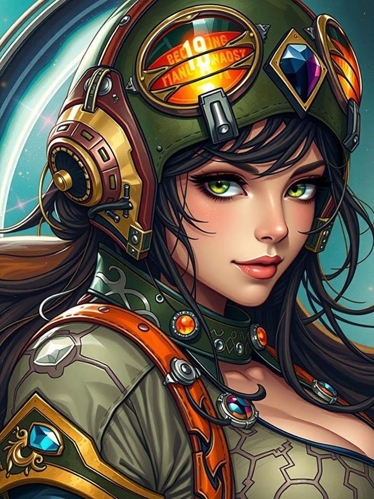 Captivating Cel-Shaded Woman in Jewel Tones