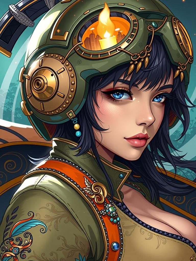 Elegant Woman in Evening Gown, Cel-Shaded Portrait