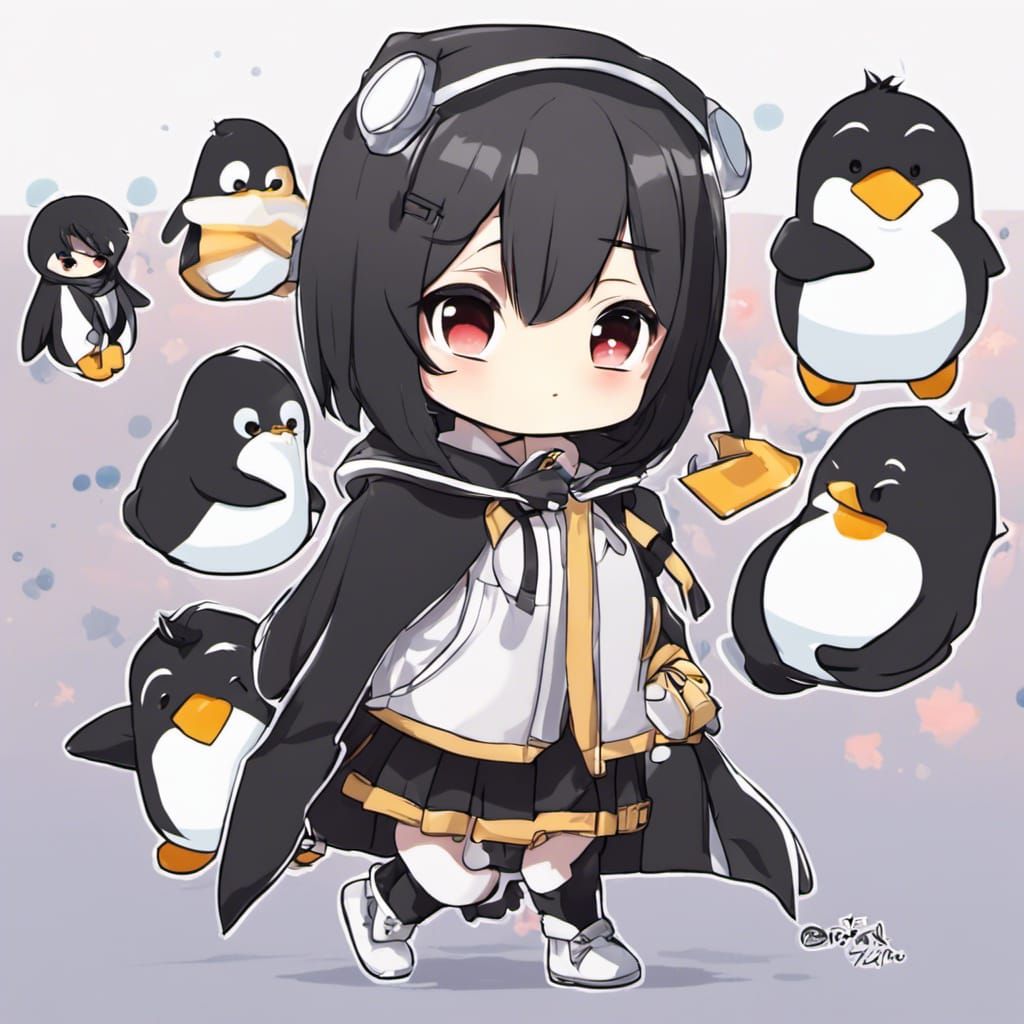 Chibi Girl in Penguin Costume, Anime Style