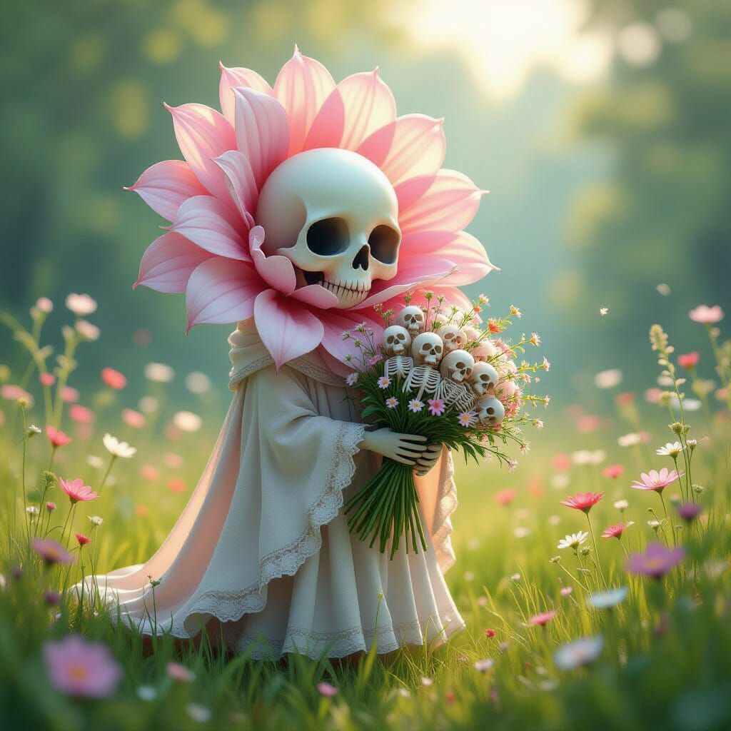 Giant Flower Offering Skeletons in Ethereal Meadow