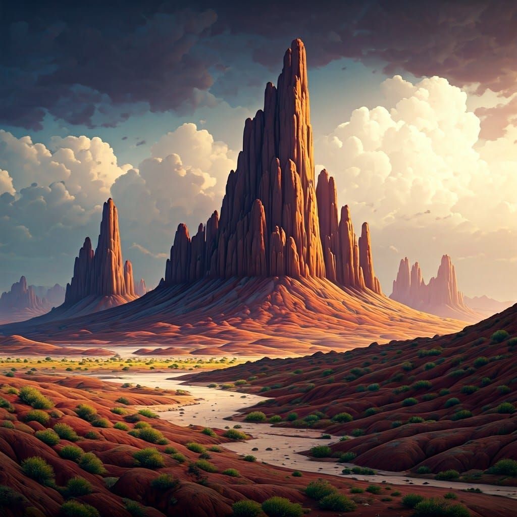 Ethereal Arid Landscape in Vibrant Hues