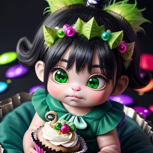Chibi Grinch Girl with Cupcake in Whoville