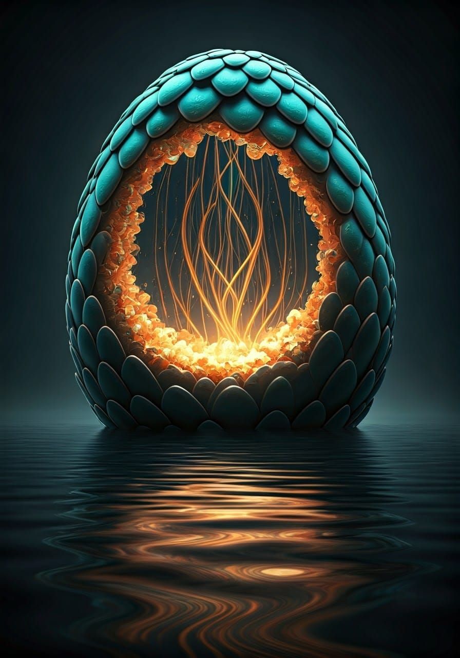 Surreal Summer Paradise Inside a Vibrant Dragon Egg