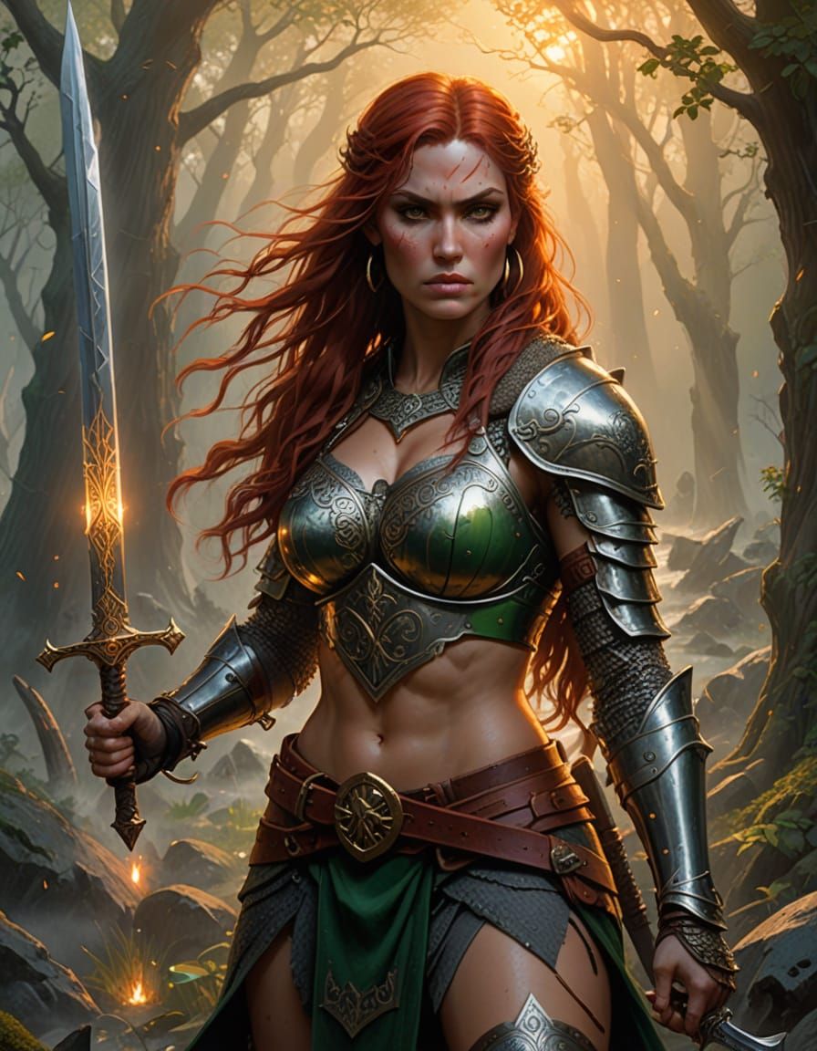 Ethereal Warrior Woman in Golden Light