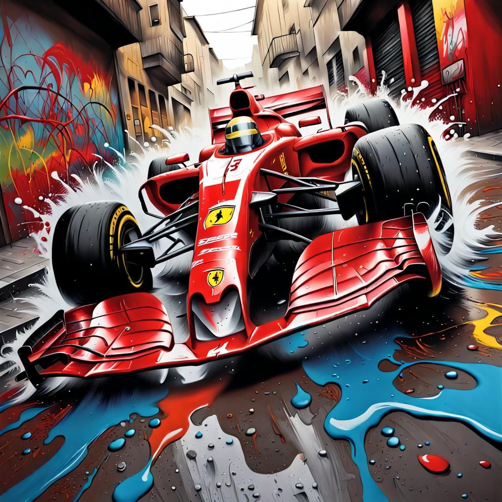 Ferrari F1 Car in Graffiti Street Art Style