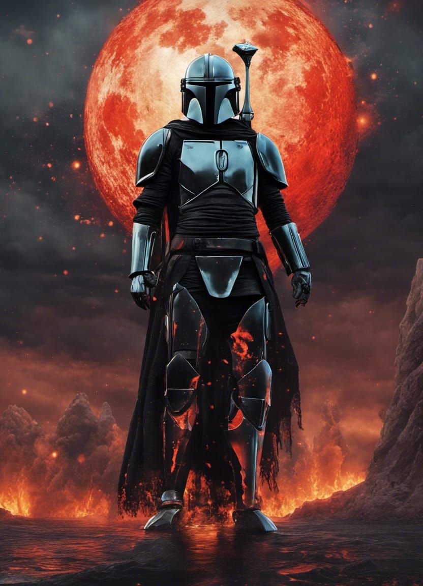 Medieval Black Mandalorian in Glitch Art Style