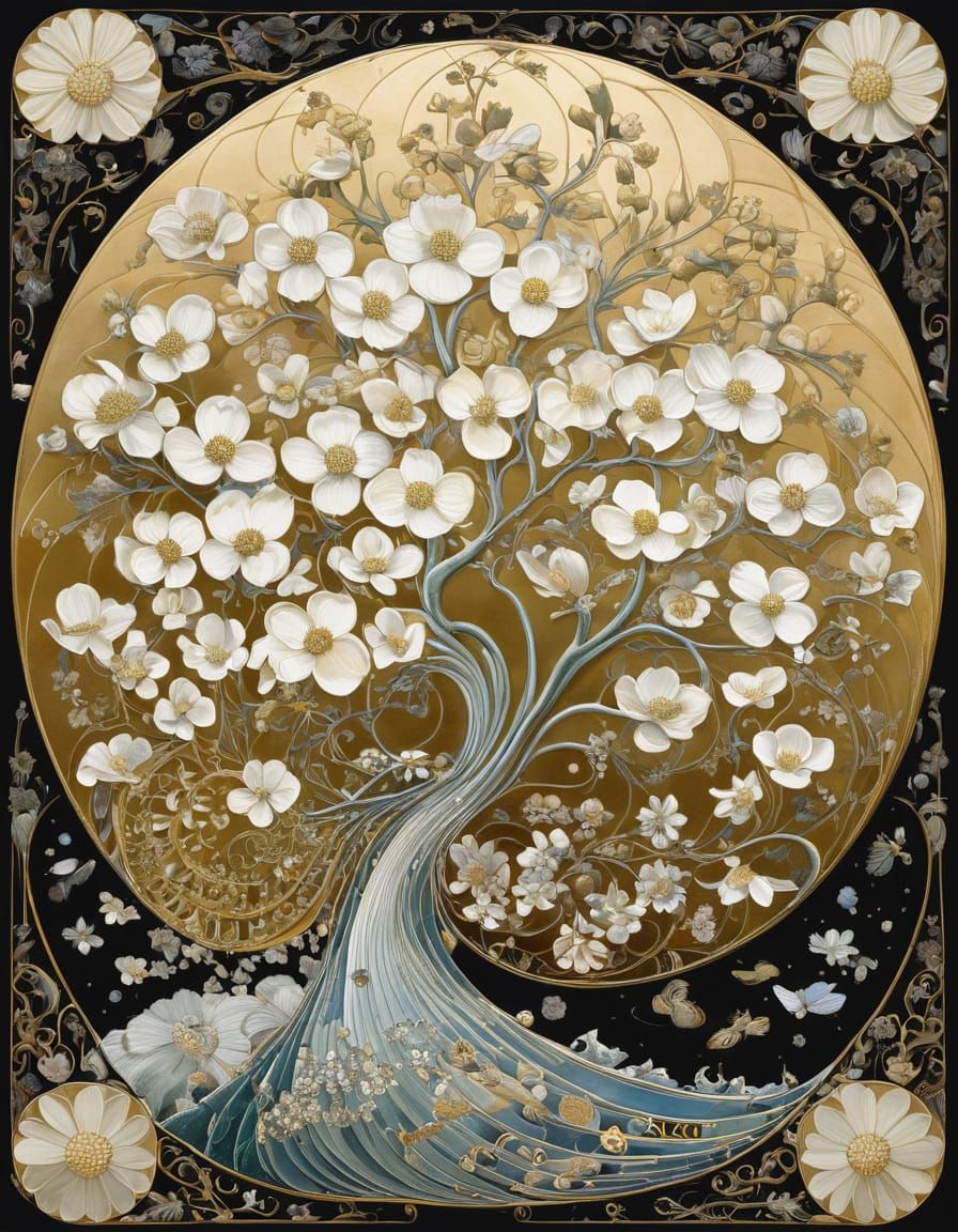 Dogwood Blossoms: Hyper-Detailed Botanical Illustration