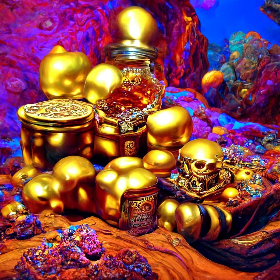 Honey-Covered Pirate Treasure Cave, Hyperrealistic Concept A...