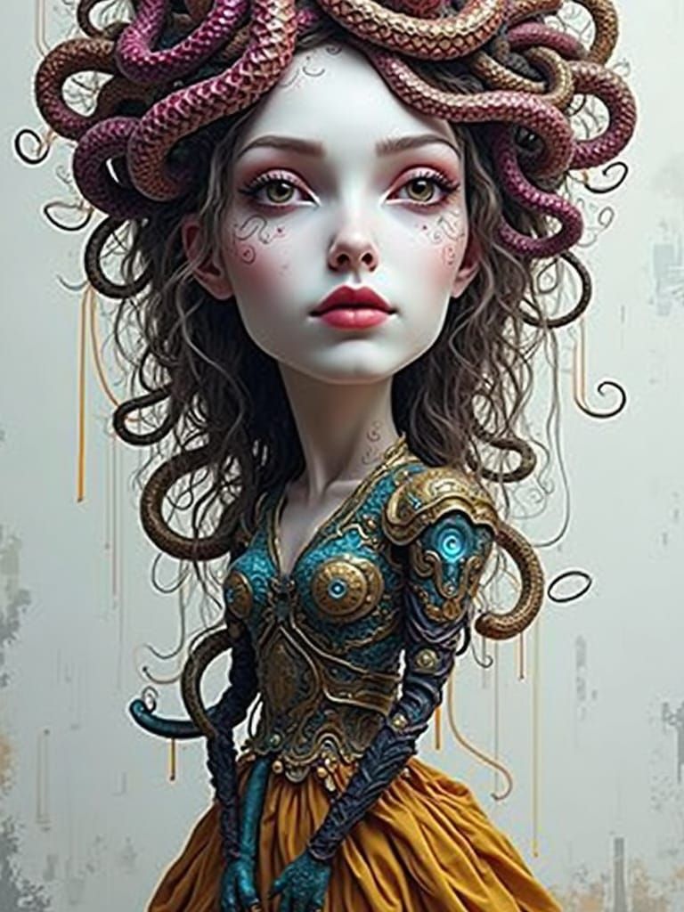 Cybernetic Medusa in Hypermaximalist Rococo Chamber