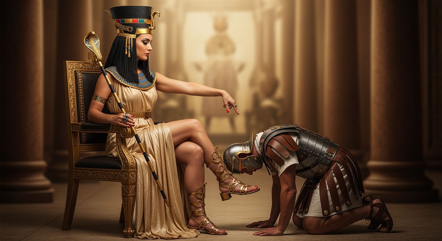 Egyptian Queen Dominates Roman Soldier, Frazetta-Inspired