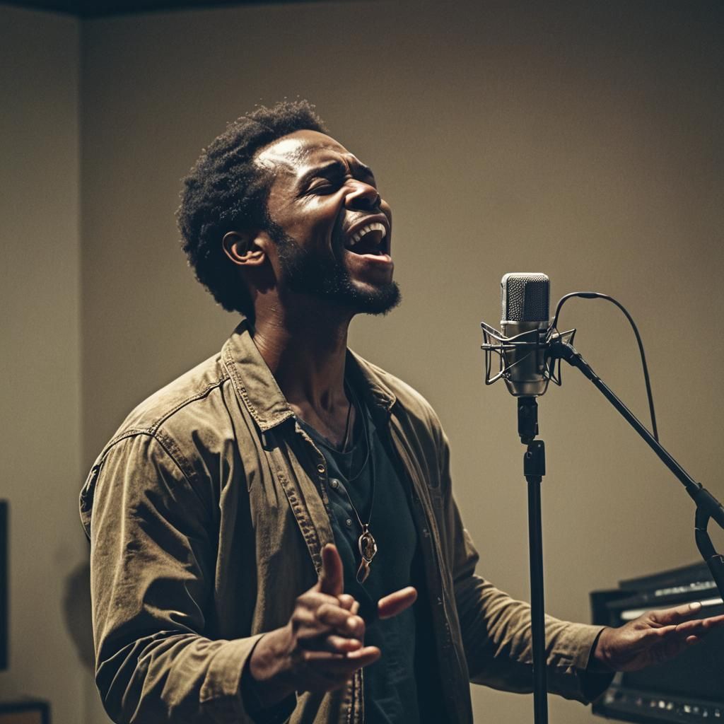 Passionate Singer in Studio, Cinematic Film Still