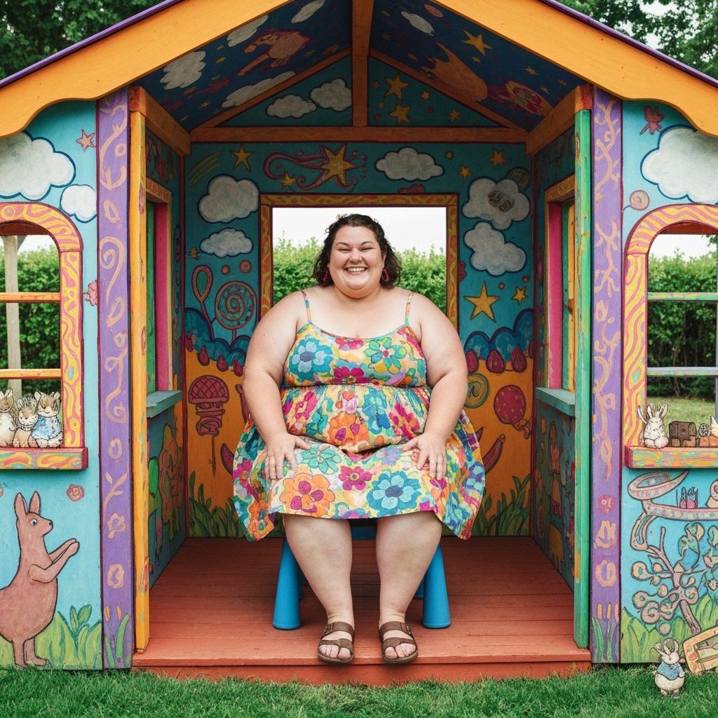 Woman in Playhouse, Blended Illustration Style