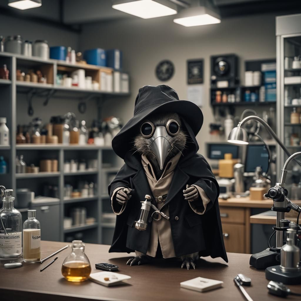 Charming Plague Doctor Mouse in CGI Laboratory